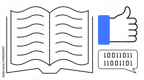 Digital literacy concept. Digital literacy combining symbols of knowledge, coding, and approval. Digital literacy for education, e-learning, coding skills, communication, and online