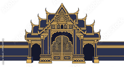 Traditional Thai Temple Entrance Gate Illustration