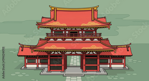 Traditional Japanese Temple Gate Illustration
