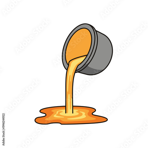 Molten Metal Pouring from Crucible into Puddle, Industrial Foundry Process