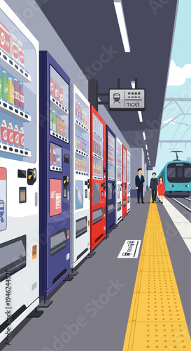 Vending Machines at a Japanese Train Station Platform