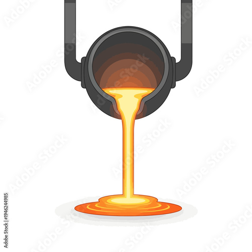 Molten Metal Pouring From Ladle - Industrial Foundry Process