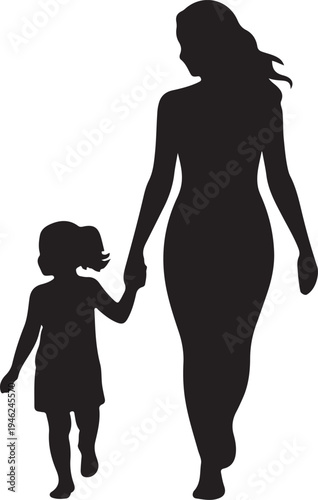 Mother And Daughter Walking Together Silhouette