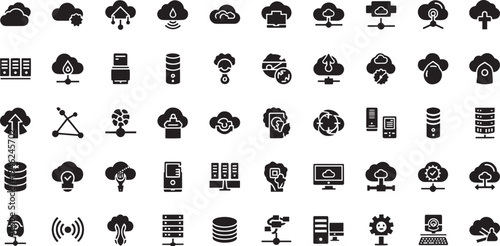 Cloud Computing and Data Server Icon Set for Network Infrastructure Web Hosting and Database Management Systems