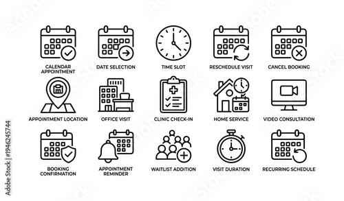 Icons representing schedule management and appointment activities
