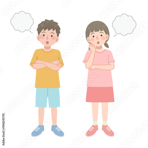 想像する男の子と女の子のイラスト