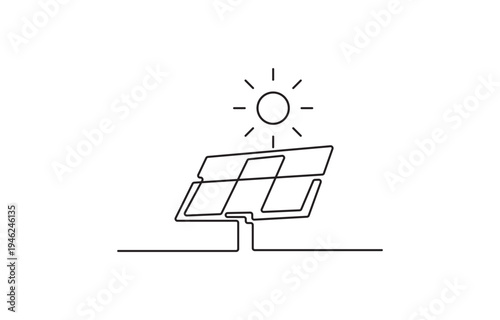 Line drawing of a solar panel absorbing energy from the sun.
