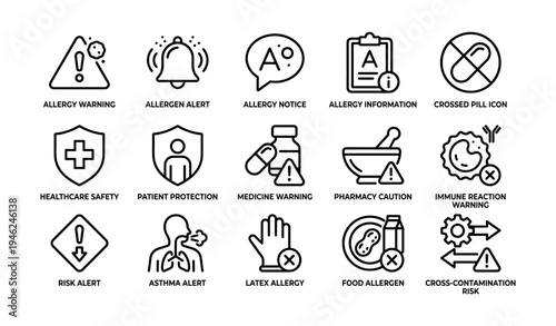 Allergy icons and warnings for health and safety alerts