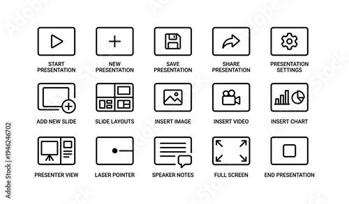 Presentation toolbar icons for creating and managing slideshows