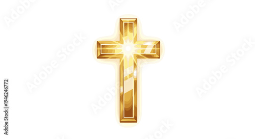 Golden christian cross symbol illuminated with bright light religious faith