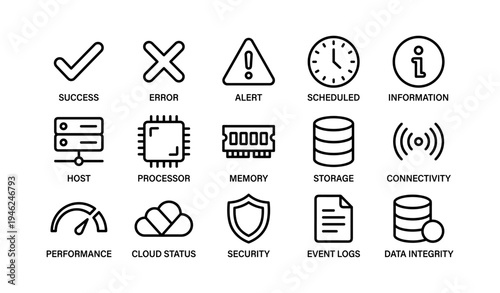 Set of icons for it systems monitoring and performance evaluation