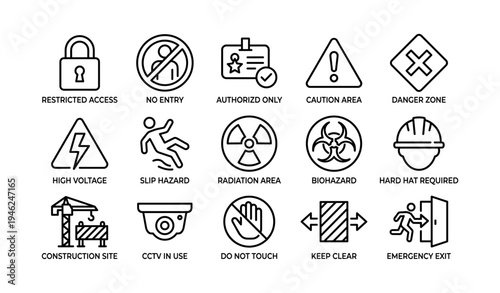 Safety symbols for restricted access and hazardous areas
