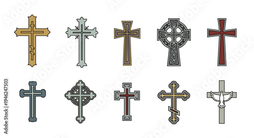 Collection of diverse religious christian crosses in various ornate styles