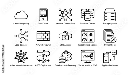 Cloud computing technology icons for modern it infrastructure