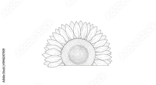 Detailed sketch of a blooming sunflower head with intricate petals and a textured