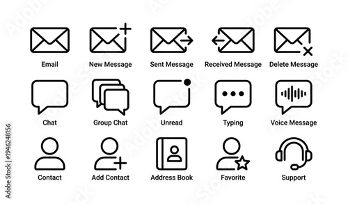 Email and messaging icons for communication and support interfaces