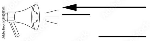 Communication concept. Communication through a megaphone emitting sound waves and directional arrows. Communication for marketing, teamwork, broadcasting, public speaking, and announcements