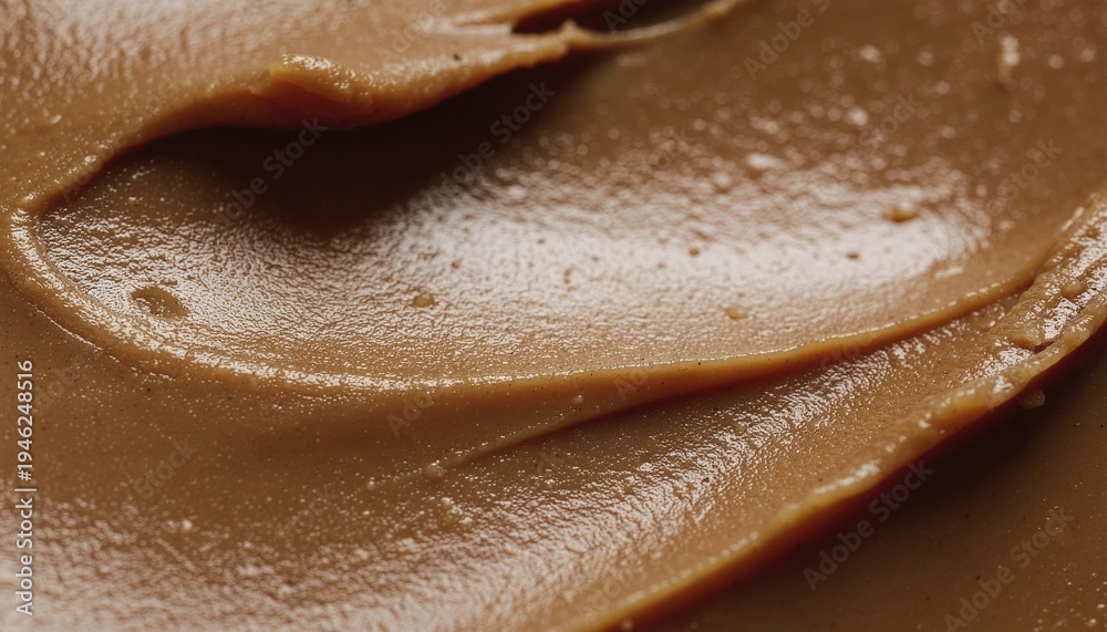 Fototapeta premium Close-up of creamy brown spread with textured swirls, resembling peanut butter or chocolate spread.