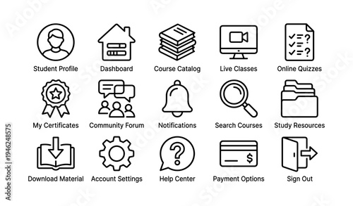 Education dashboard icons for online learning platform interface