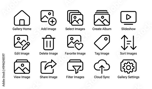 Image gallery and management icons for digital organization and sharing