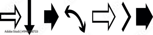 A collection of various black arrows and symbols on a white background