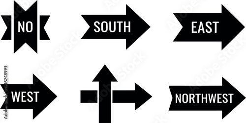 Directional arrows with labels for navigation and orientation