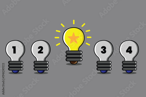 Concept illustration showing one glowing lamp among others, symbolizing focus, innovation, and standout ideas.