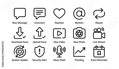 Social media icons: messages, reactions, mentions, and updates