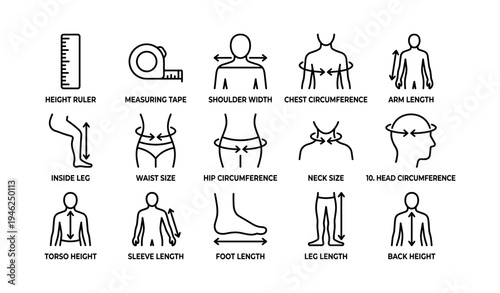 Body measurement guide with icons for accurate sizing