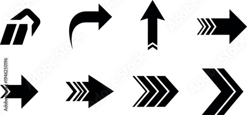 Collection of various black arrow icons on white background