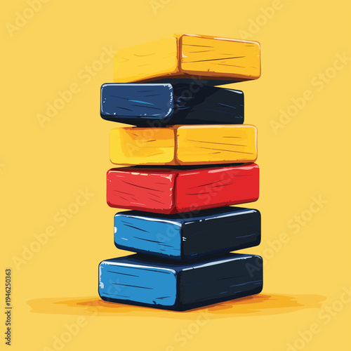 Unstable Tower of Blocks. Concept of risk, imbalance, and fragility. , vector style simple color