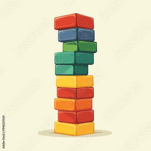 Unstable Tower of Blocks. Concept of risk, imbalance, and fragility. , vector style simple color