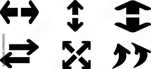 Collection of various arrow icons in black color on white background