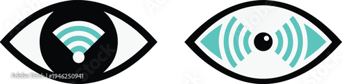 Eye with WiFi Signal Icons Set - Wireless Vision Smart Technology Monitoring Surveillance Connectivity Symbols for IoT Security Design
