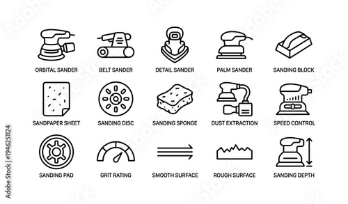 Illustration of various sanding tools and accessories