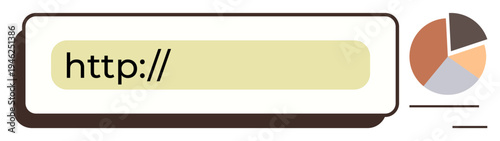 Web development, SEO, online research, digital marketing, analytics statistics. URL address bar with a pie chart. Web development and SEO concept. Line metaphor. Simple line icons