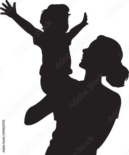Child Sitting On Mother Shoulders Silhouette