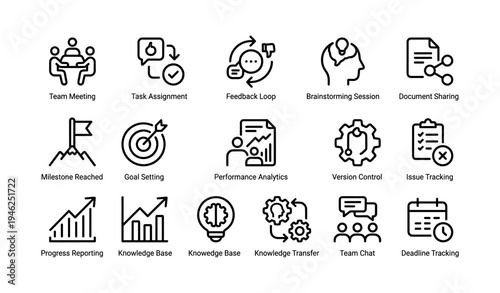 Collaborative workplace icons for meetings, tasks, and knowledge management