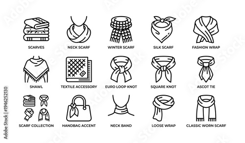 Various scarf styles and knot techniques: fashion wraps and accessories