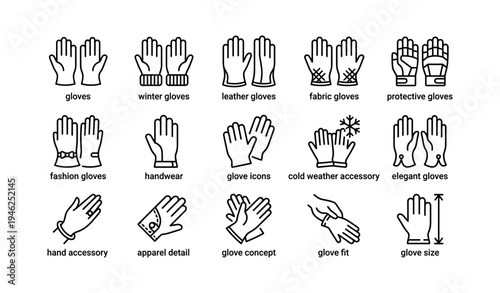 Collection of glove icons for fashion and cold weather accessories