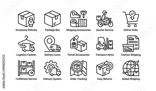Icons representing delivery services and shipping logistics