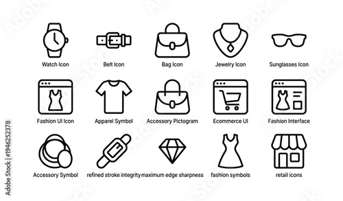 Minimalist fashion and accessory icons set for ui design and e-commerce