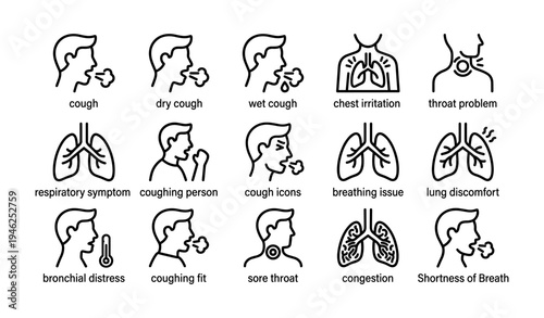 Cough and respiratory symptom icons for medical awareness