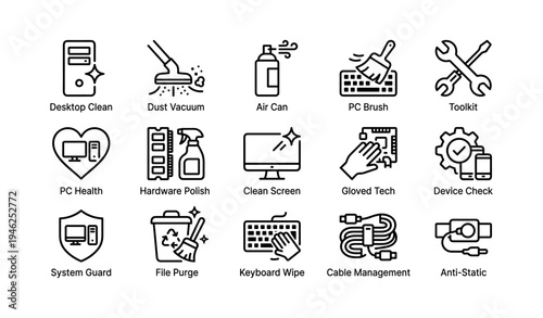 Icons for computer maintenance and cleaning tools