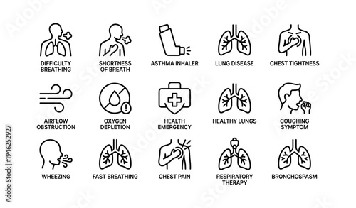 Icons illustrating breathing issues and respiratory health concepts