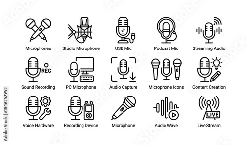 Microphone icons for podcasting and audio recording tools