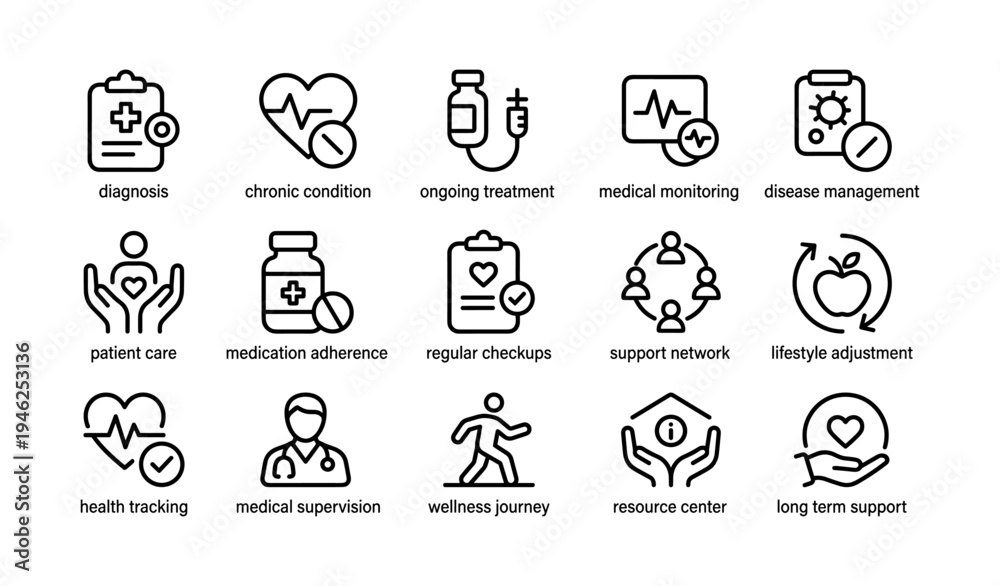 Fototapeta premium Medical icons representing diagnosis, treatment, and health management concepts