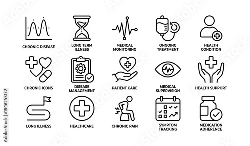 Healthcare icons illustrating chronic disease and medical management themes