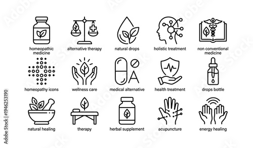 Alternative medicine and therapy icons: holistic health and wellness symbols
