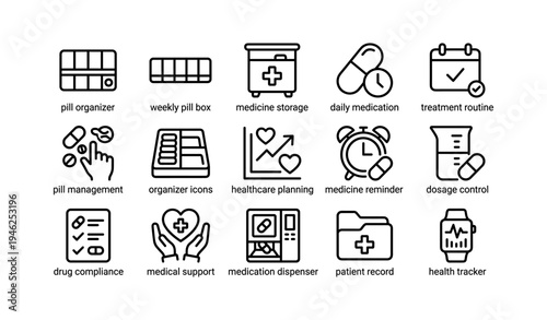 Healthcare icons for medication management and planning